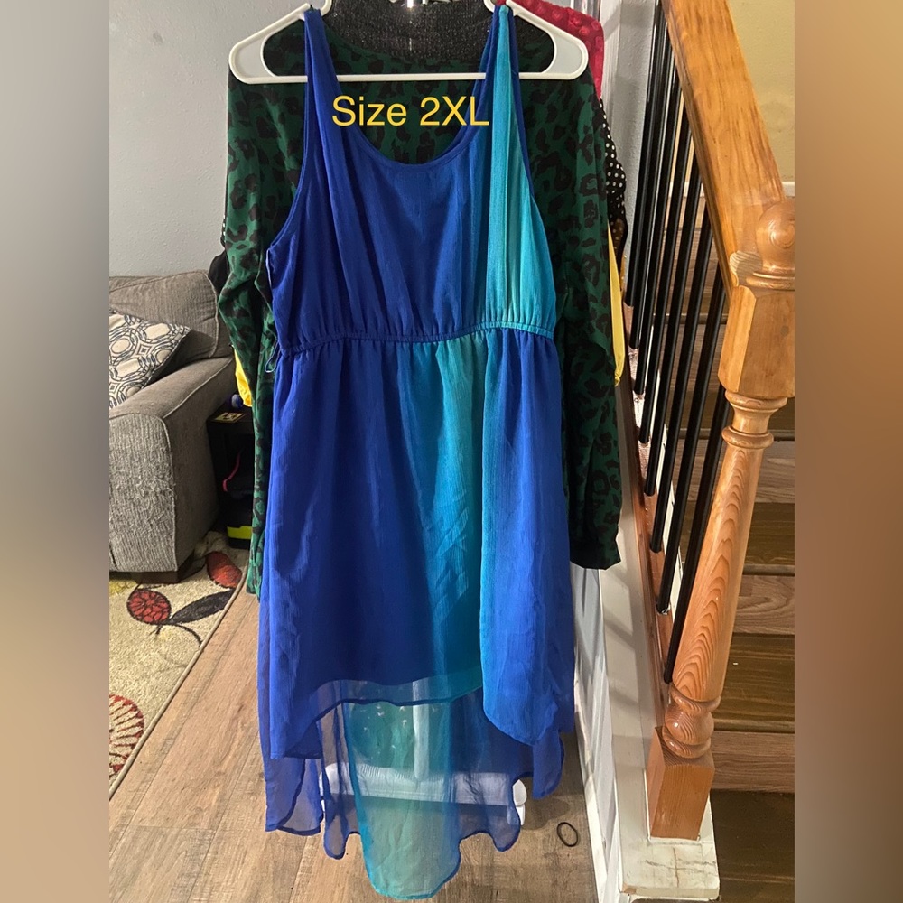 Blue and green high low dress size 2X
